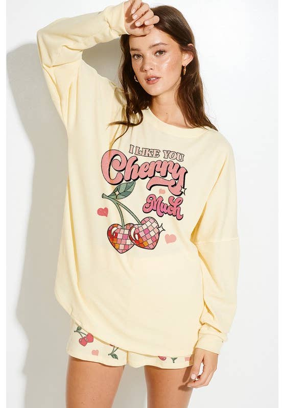 Conjunto de pantalones cortos tipo lounge con estampado Cherry Much para venta al por mayor de MintChoco