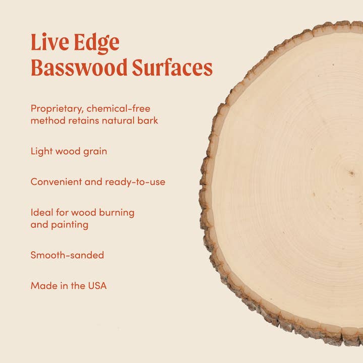 Foggy Bottom Woodworks LLC - Wholesale Craft Supplies - Basswood Live Edge Round, Thick Extra Large for Crafts4