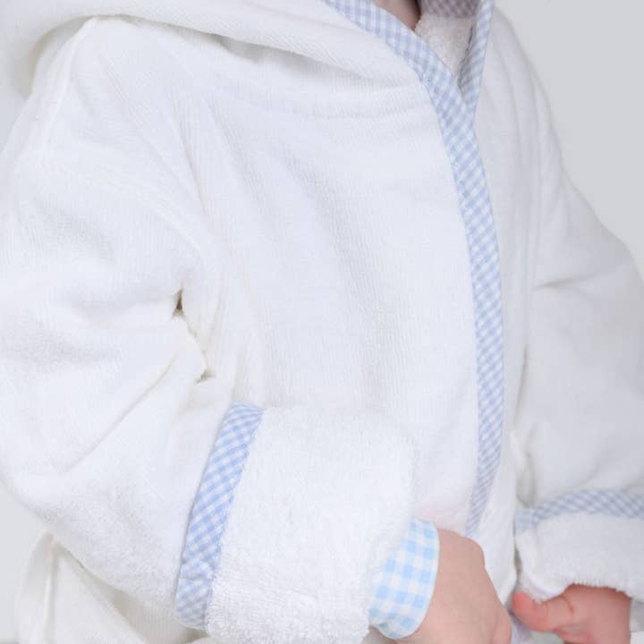 Magnolia Baby - Wholesale Robe - Kids - Essentials Light Blue Gingham Trim Bathrobe 1