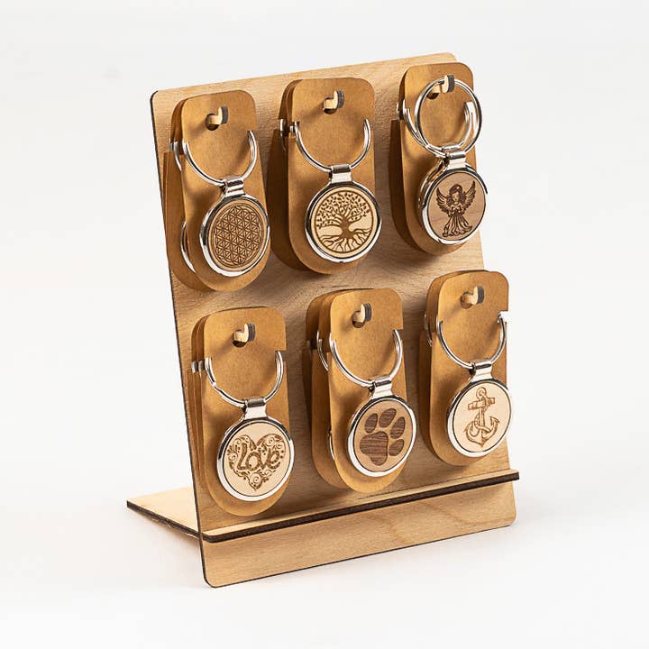 RADULY - Vente Porte-clés – unisexe - Présentoir en bois Porte-clés Métal Bois Érable/Noyer/Poire0