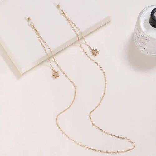 Fleur de lys collections – wholesale Solglasögon-/glasögonrem - Dam – Guldkedja med glasögonkedja med stjärna av kubisk zirkonia0