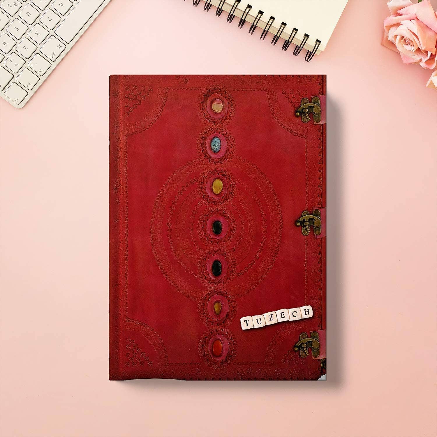 Tuzech Leather - Wholesale Journal/Diary - Tuzech Seven Chakra Medieval Stone Embossed Handmade Jumbo Leather Journal Book of Shadows Notebook Office Hocus Pocus Diary College Poetry Sketch With Leather Bound42