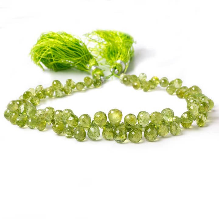 4-8mm Peridot Beads Tear Drop Briolette 9.25 inch 94 pieces for wholesale by Beads of Cambay