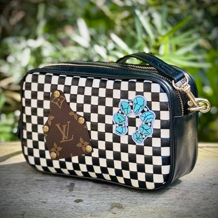 Upcycled LV Black White Checkered Crossbody Bag Western NFR for wholesale by Southern Junkie Gypsy Boutique