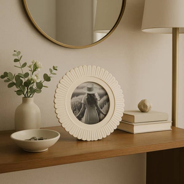 Sagebrook Home - Wholesale Picture Frame - Photo Frame - Ivory Resin Round Solid Etched Petal, 4x4 in.1