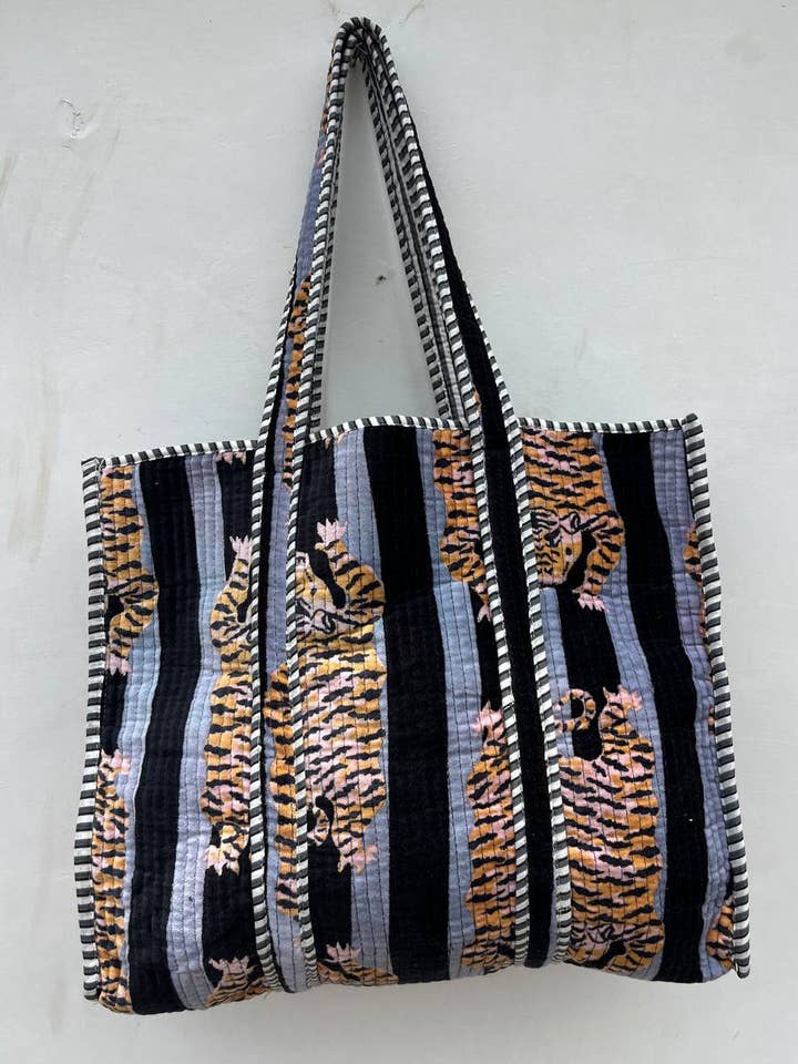 Tiger Printed Bag Carry Bag Velvet Cotton Women Travel Bags for wholesale by bhavnas boutique