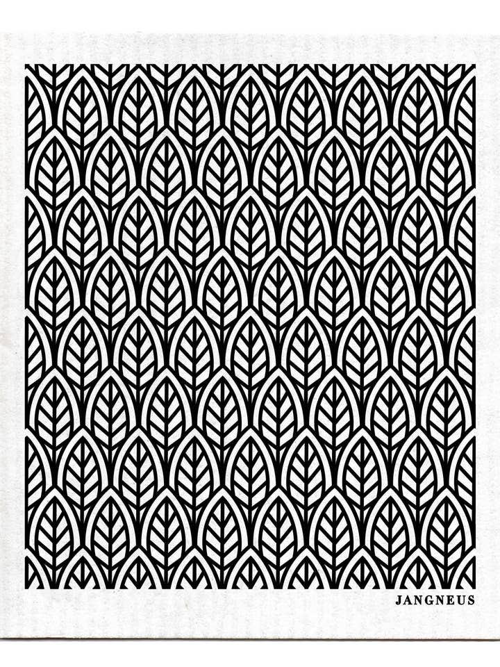 Torchon suédois, feuilles, noir pour la vente par Esthetic Living