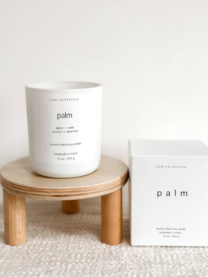 Palm - 10 oz Violet + Coconut Matte White Glass Candle for wholesale by yam collective