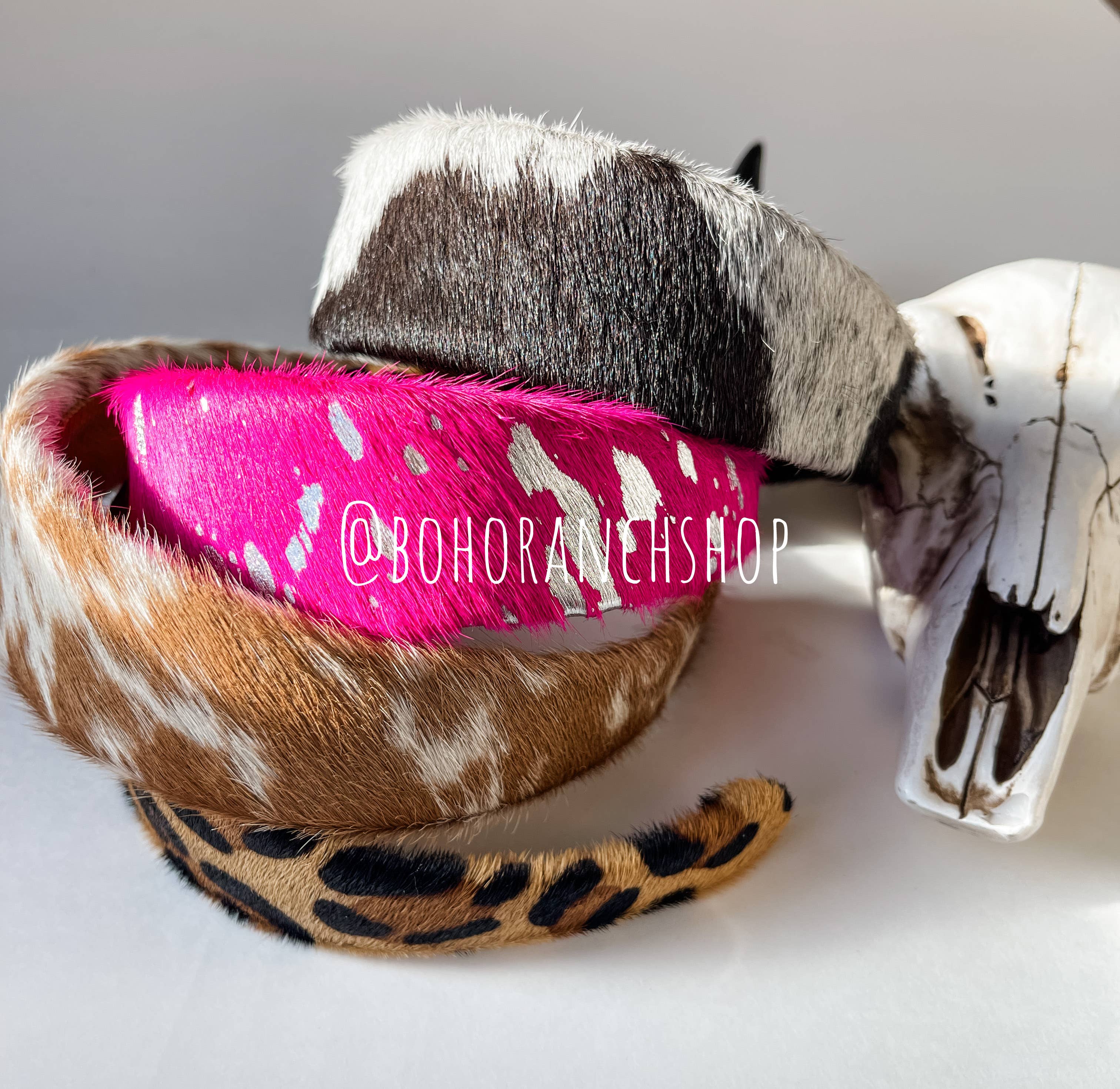 Boho Ranch Shop - Wholesale Fashion Headband - Women's - COWHIDE HEADBAND - genuine cowhide leather2