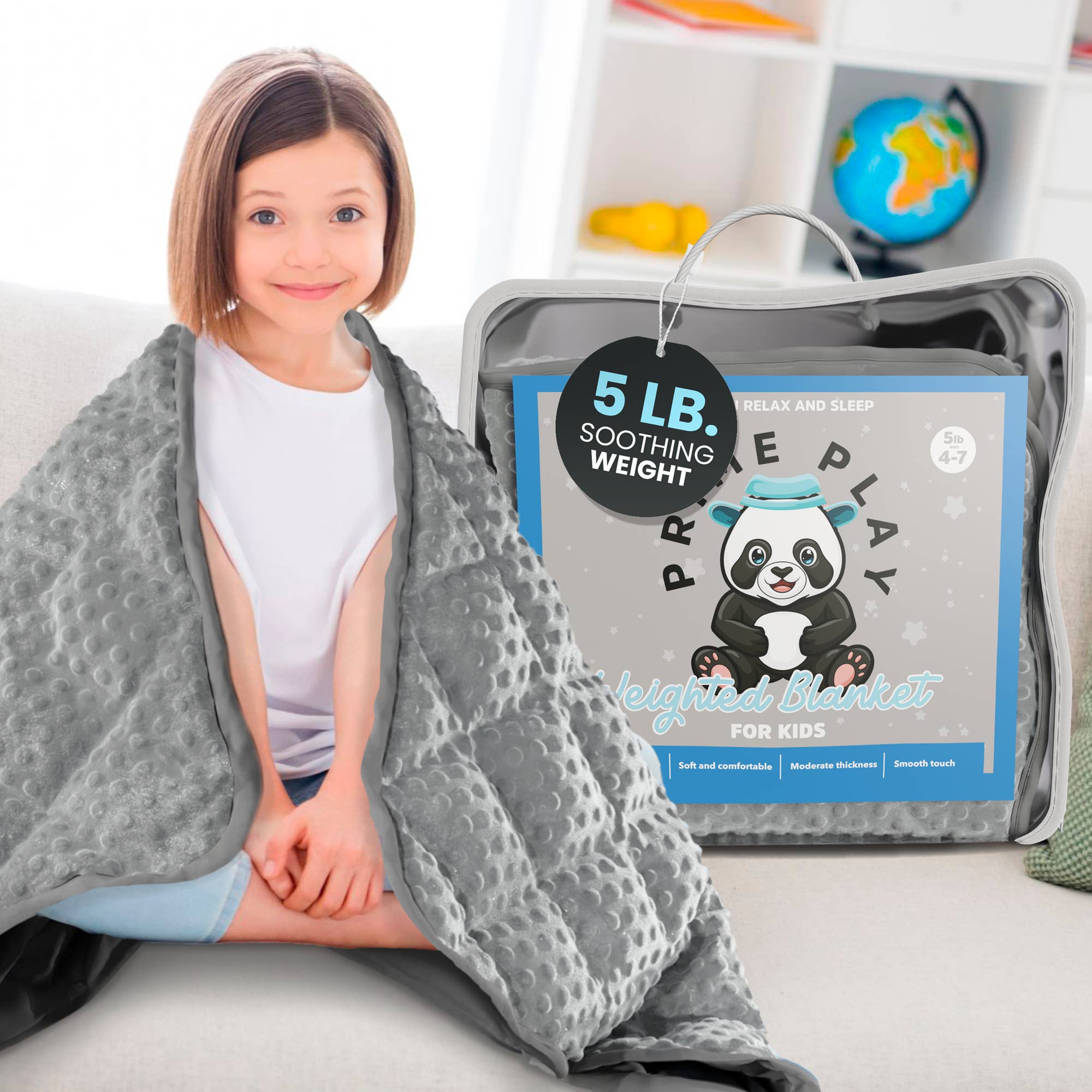 Prime Play - Wholesale Bedding Blanket - Kids & Baby - 5lb Child's Weighted Blanket - 36" x 48" Dotted Texture GREY1
