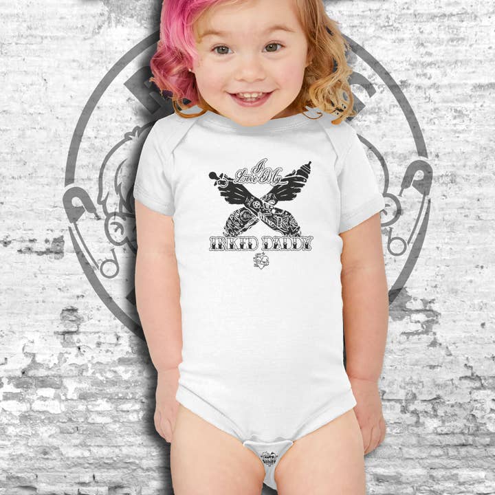 I Love My Inked Daddy Short Sleeve Baby Bodysuit/Onesie for wholesale by Raging Rascals