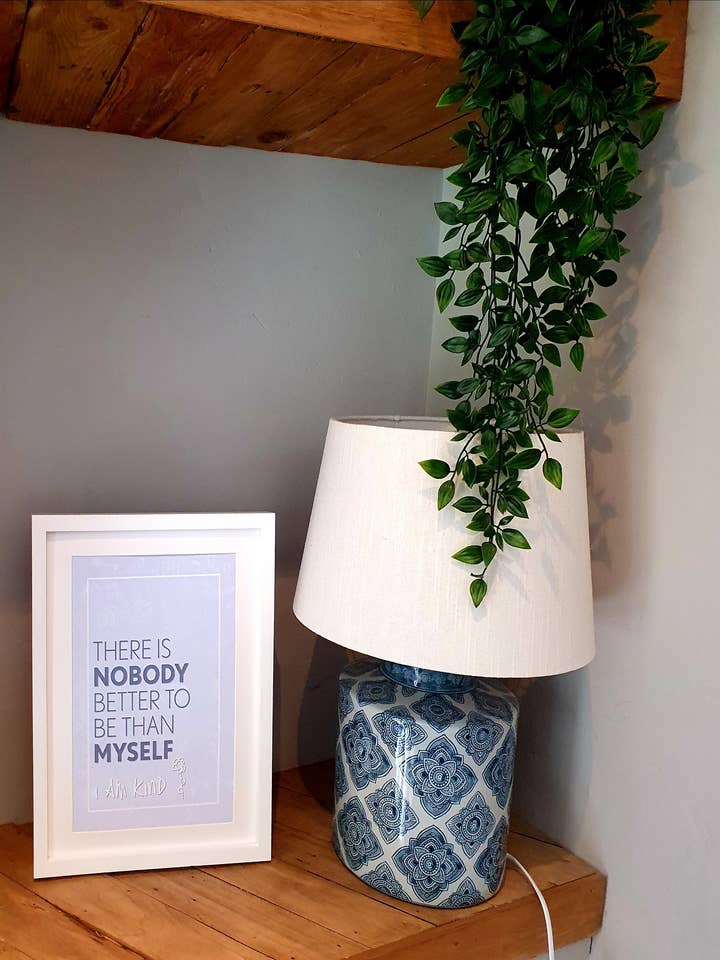 Positive quote wall print | blue | I AM KIND A4 for wholesale by Emily and Eve