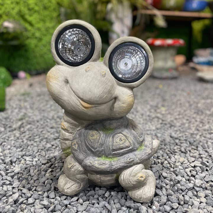 Galt International Company - Wholesale Outdoor Ornament/Decor - Mossy Turtle with Solar LED Eyes Garden Statue 15.75"