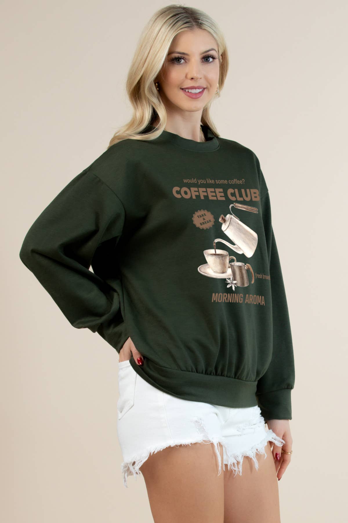 Nylon Apparel - Wholesale Graphic Sweatshirt - Women's - T1005-6565-Cecila Coffee Club Print Sweat Shirts6