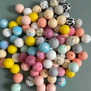 New Print Silicone Bead, Mixed Color, Wholesale Beads, Soft Silicone Beads,  12mm/15mm Silicone Beads, Round Beads Bulk, DIY Necklace 