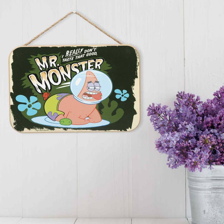 Open Road Brands, LLC - Wholesale Sign - SpongeBob Patrick Mr. Monster Hanging Wood Wall Decor3