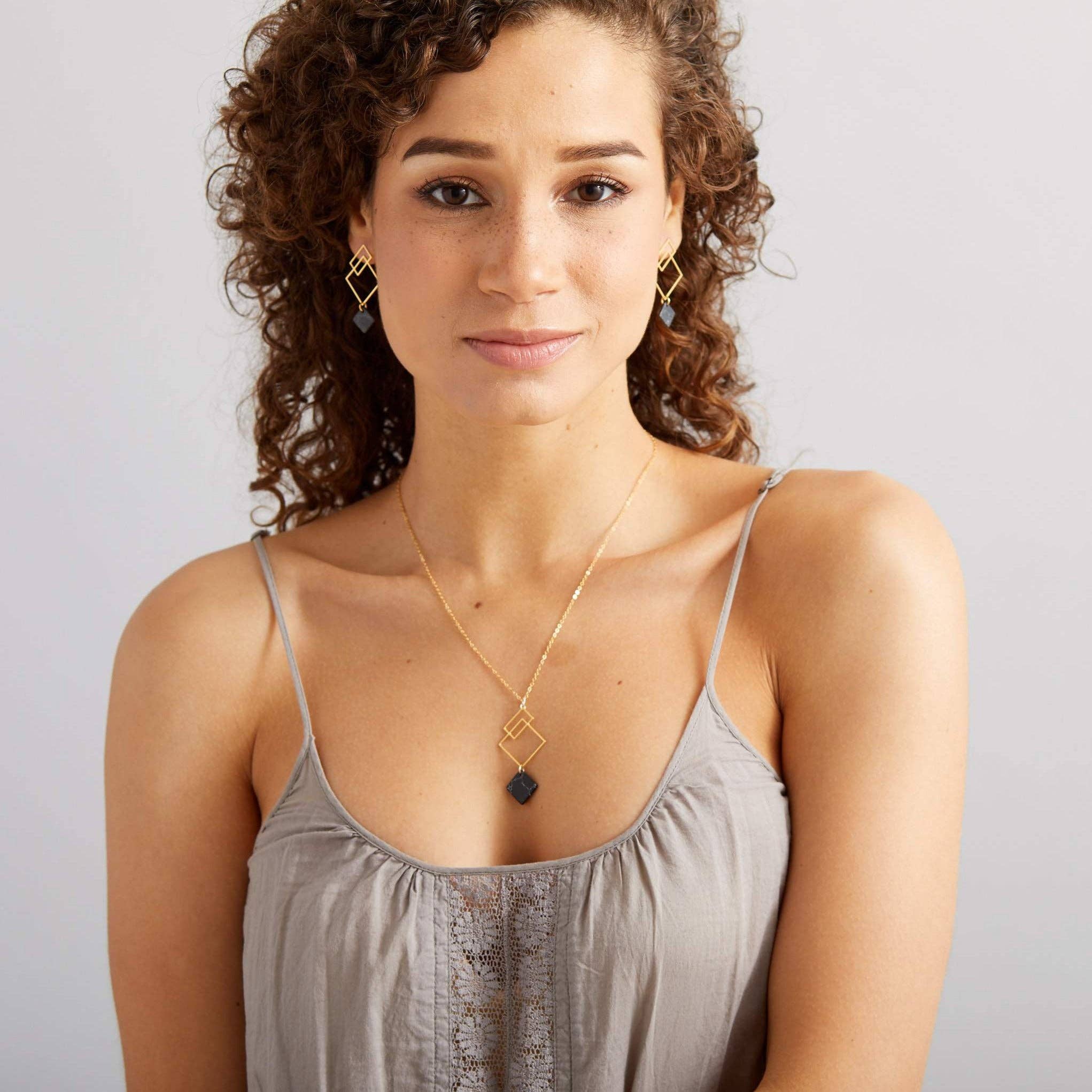 Aviv Jewelry - Wholesale Pendant/Charm Necklace - Ares - Squares Necklace with Howlite2