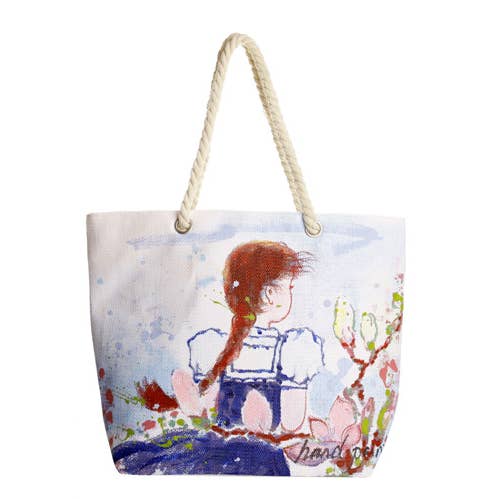 Hand Painted Carefree Girl Print Ladies Tote Handbag for wholesale by Nima Accessories Inc