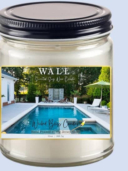 Wall NJ Beach Candle: Scented Soy Wax, Sand Dollar Embellished for wholesale by WBC Shops