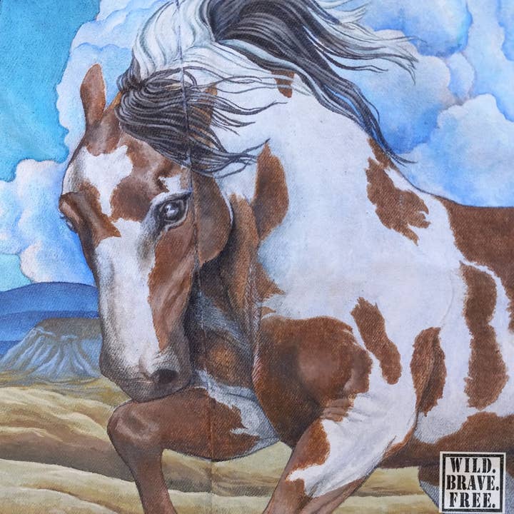WILD. BRAVE. FREE. - Wholesale Denim Jacket - Women's - "Picasso" Wild Mustang of Colorado, Hand-Painted Art Jacket