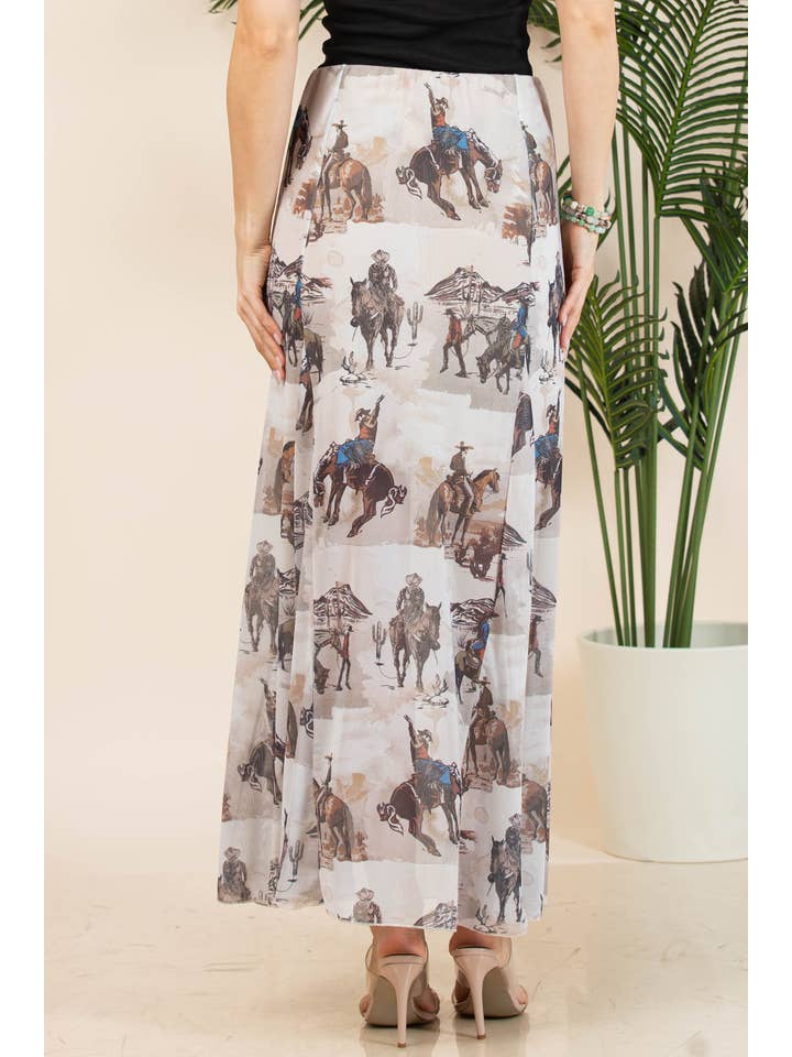 Mocha Multi AS1300-TANIA COWBOY PRINT LINED FULL MESH SKIRT for wholesale on Faire16