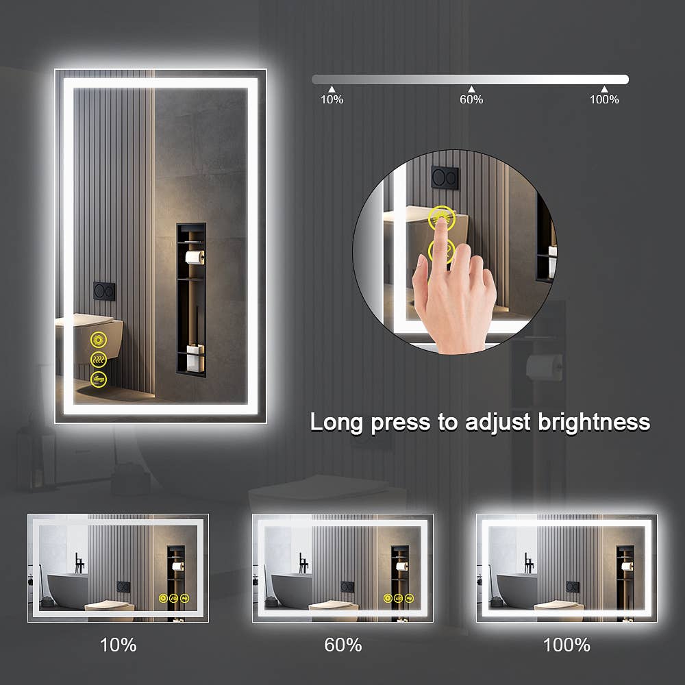 Brio Lighting - Wholesale Bathroom Mirror - GlareGuard 24x40" Anti-Fog  Backlit LED Bathroom Mirror6
