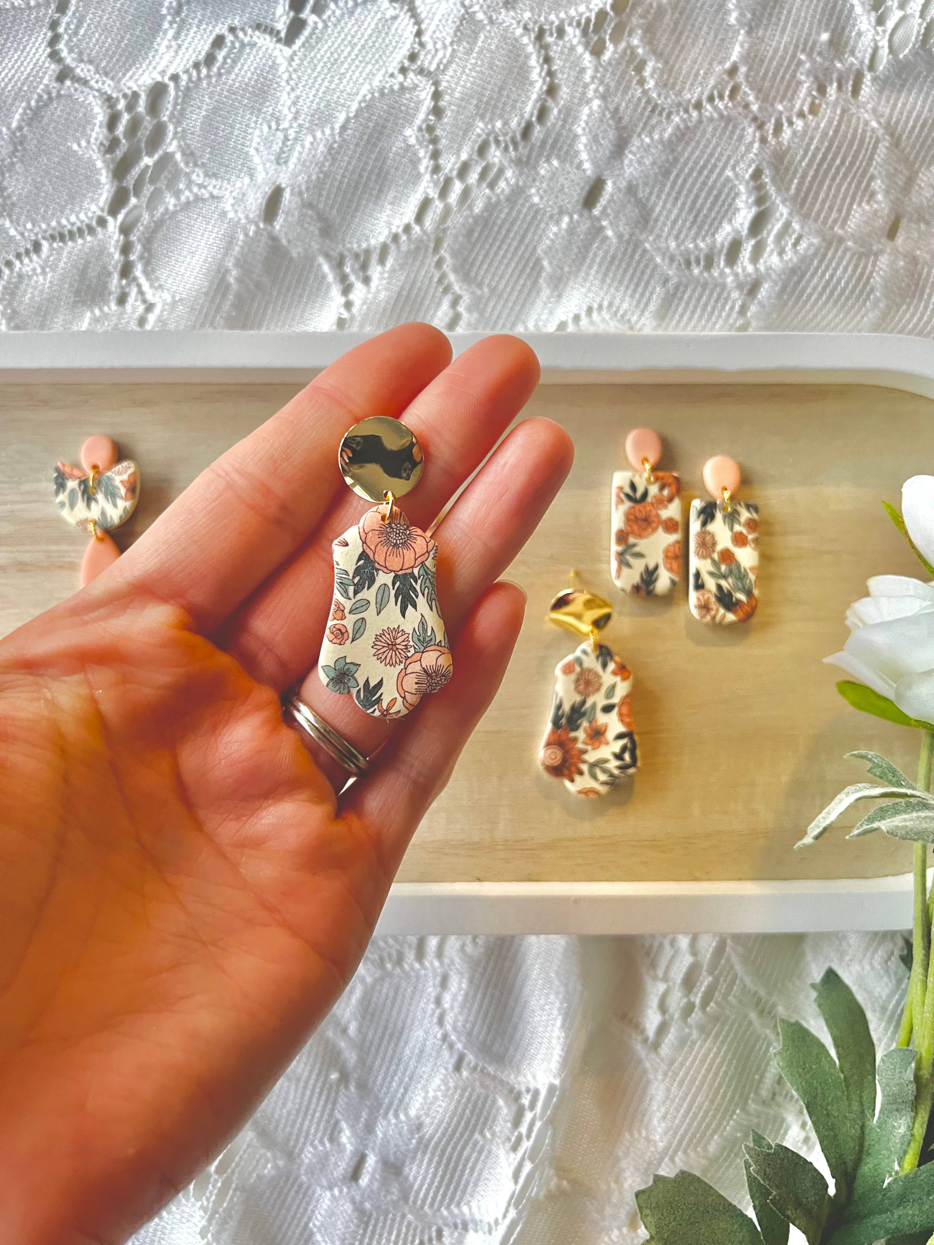 SeizeTheClayJewelry – wholesale Dangle earrings – Spring Floral Earrings, Peach Floral Earrings4