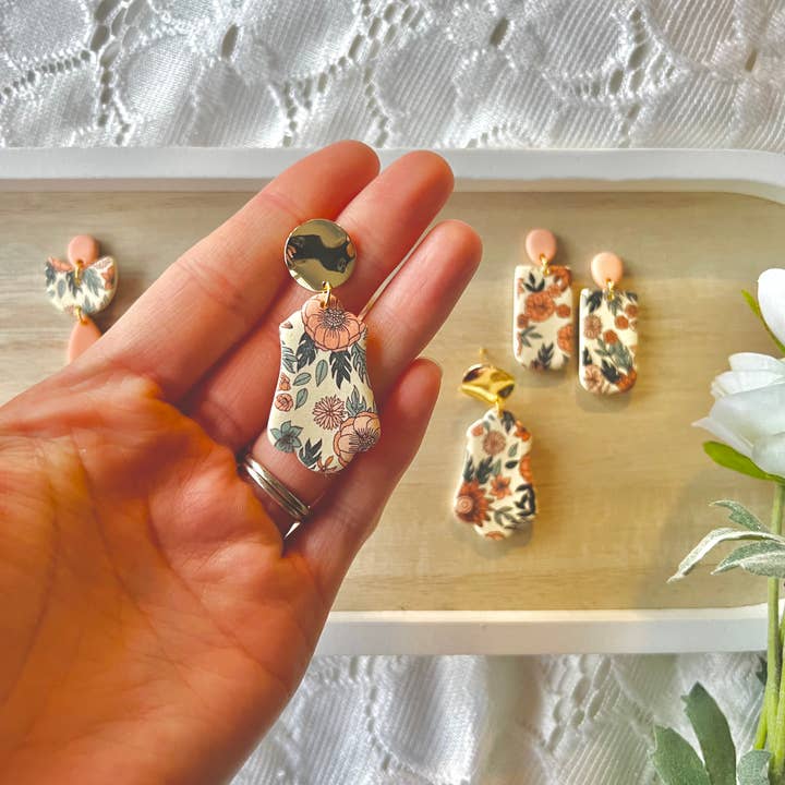 SeizeTheClayJewelry – wholesale Dangle earrings – Spring Floral Earrings, Peach Floral Earrings4