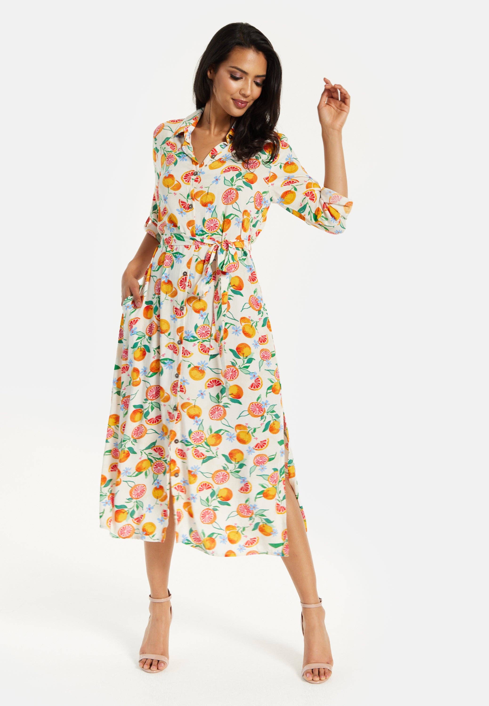 Multi coloured Liquorish Fruit Print Button Through Shirt Dress for wholesale on Faire1