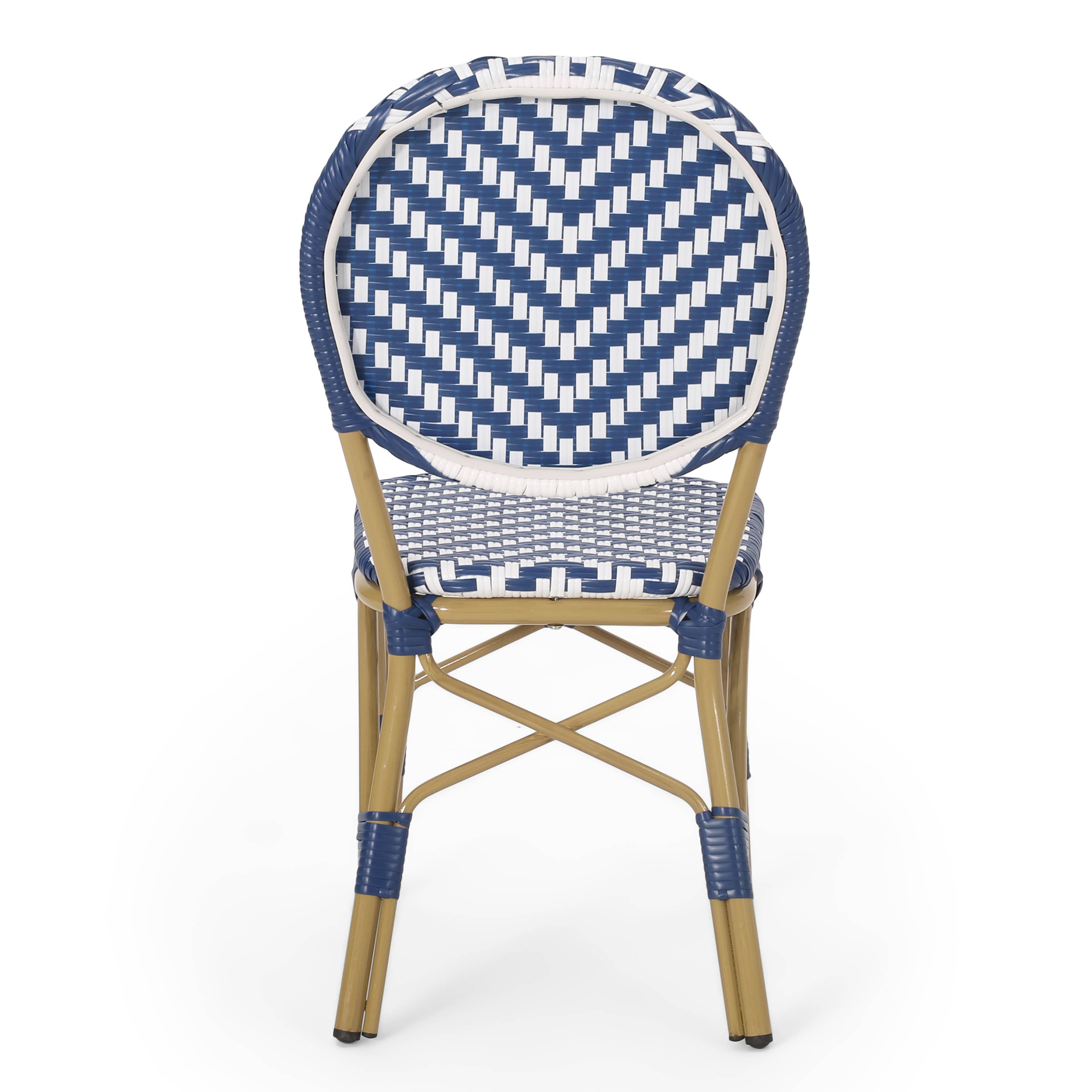 Navy Blue Aluminum 3-Piece French Bistro Set with Bamboo Finish for wholesale on Faire7