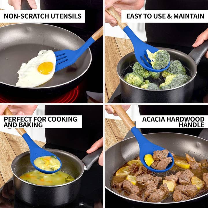 Zulay Kitchen - Wholesale Keukengereedschapsset - 5-delige set antiaanbak siliconen keukengerei met houten handvat2