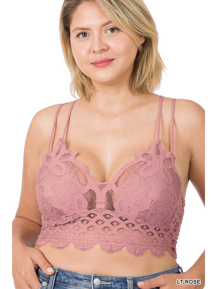 42POPS - Wholesale Bralette - Women's - .....SI-21592 PLUS SIZE CROCHET LACE BRALETTE WITH BRA PADS