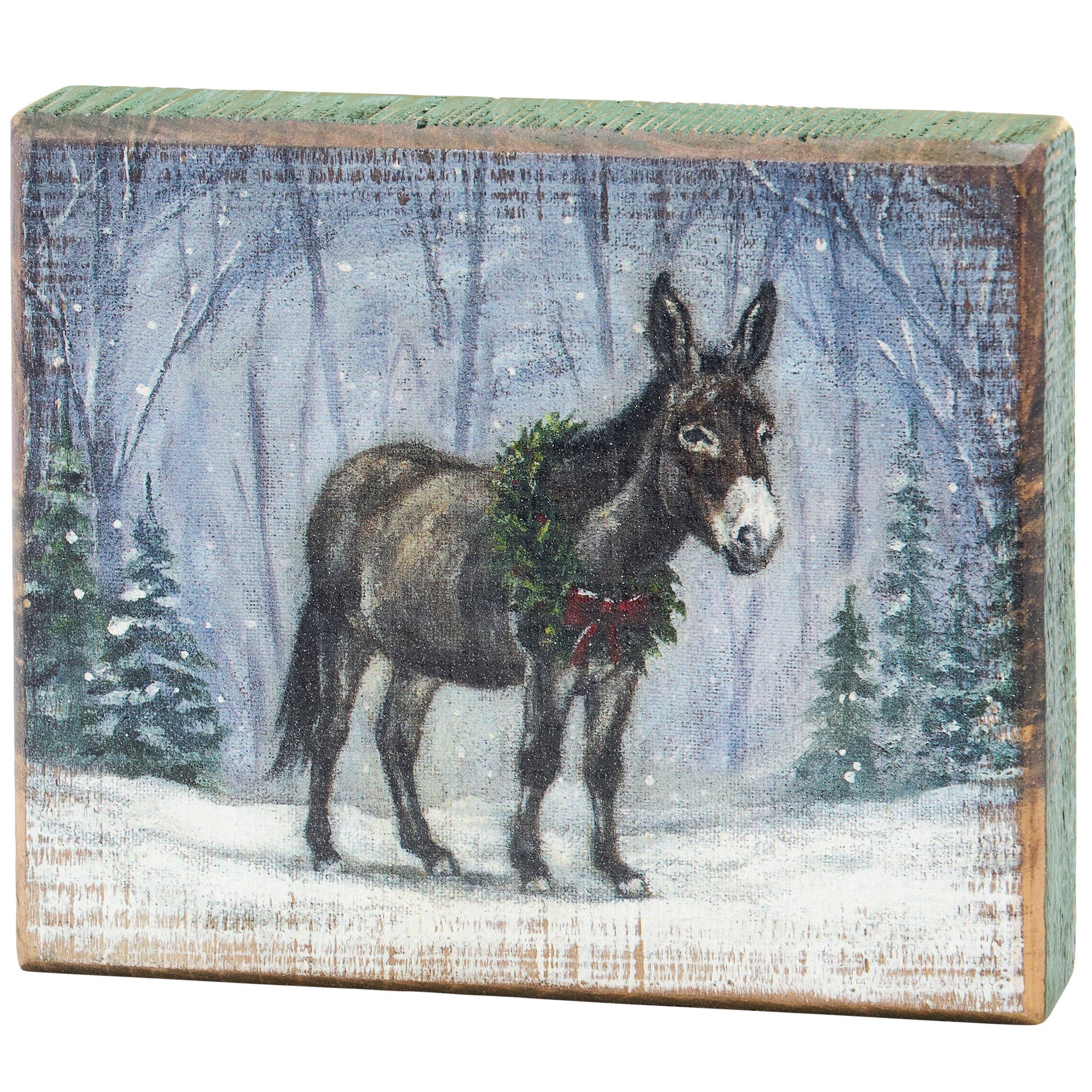 Primitives by Kathy - Wholesale Desk/Tabletop Sign - Snowy Donkey Block Sign0