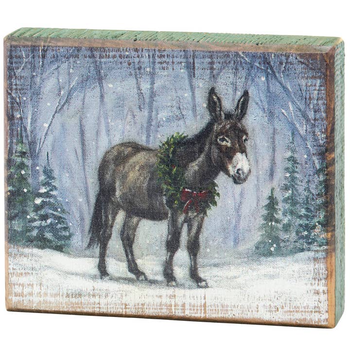 Primitives by Kathy - Wholesale Desk/Tabletop Sign - Snowy Donkey Block Sign