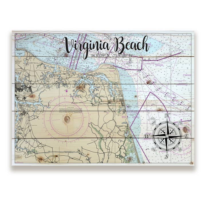 Virginia Beach, VA 18x24 Wood Pallet Map for wholesale by Map Mom