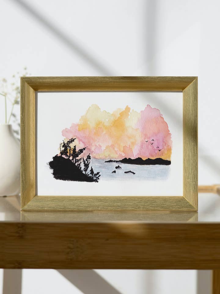 Ciel d'automne | Lac | Impression artistique originale à l'aquarelle (copie) pour la vente par Taylor Martone Art