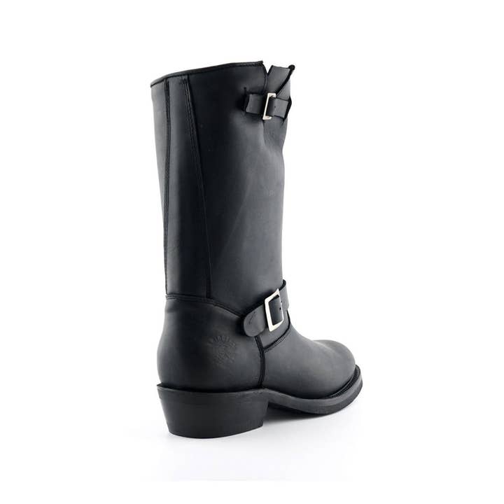 Negro Botas de Cuero Occidental Unisex Negras con Suela Lisa-Grinders Rebel de venta al por mayor en Faire