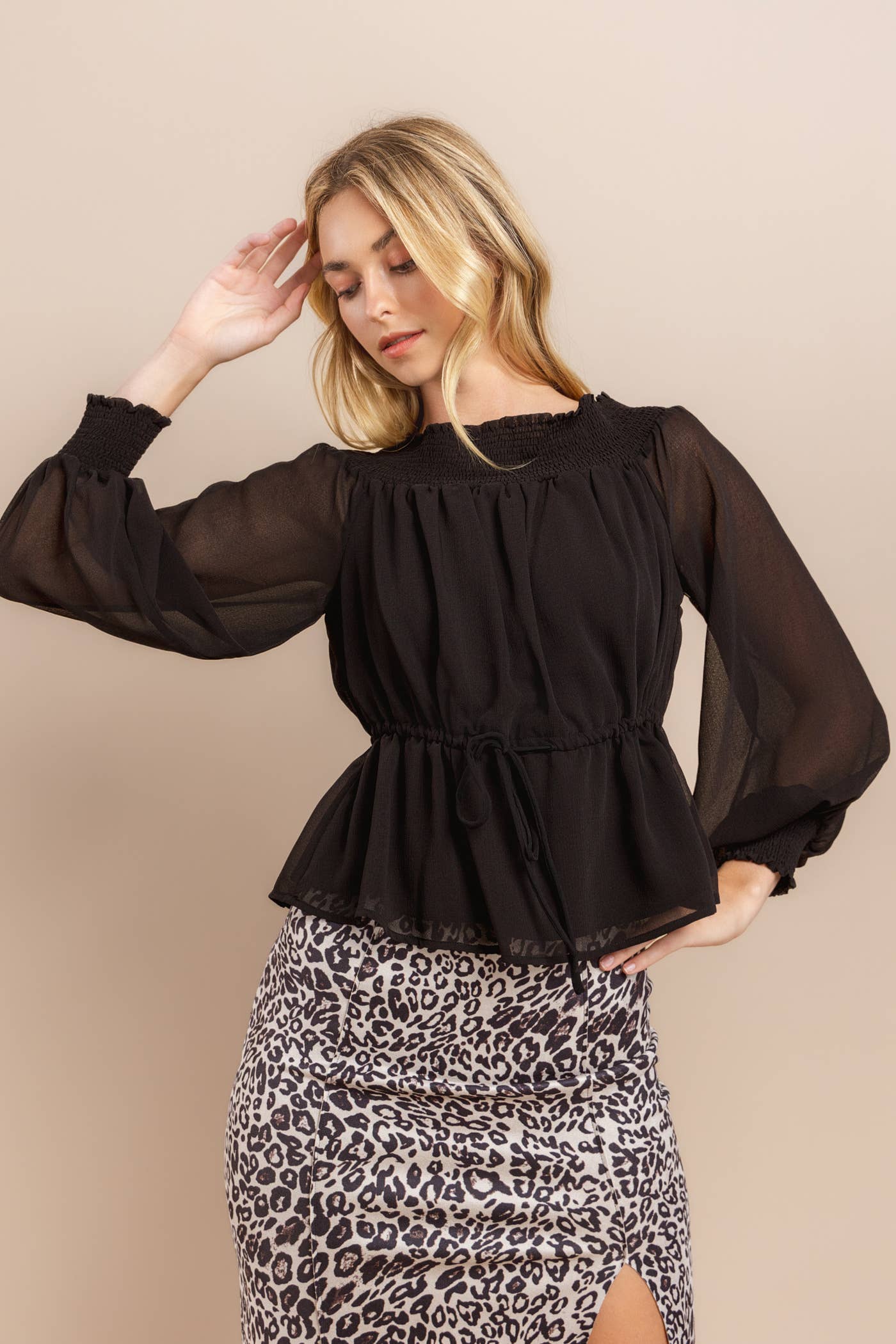 Black Off Shoulder Long Sleeve Top for wholesale on Faire7