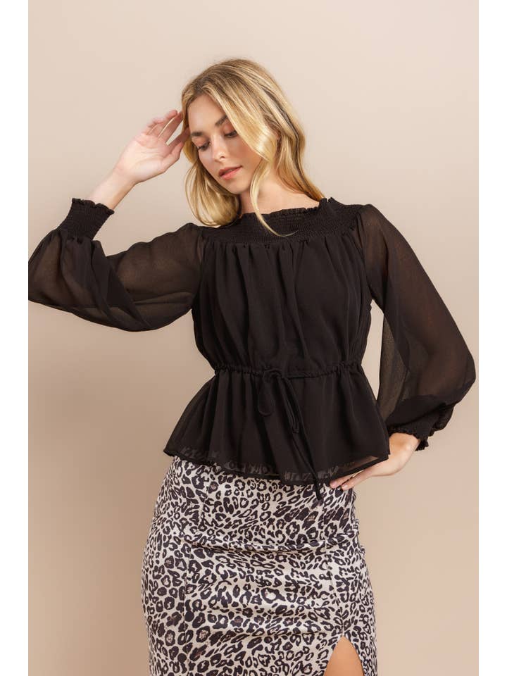 Black Off Shoulder Long Sleeve Top for wholesale on Faire7