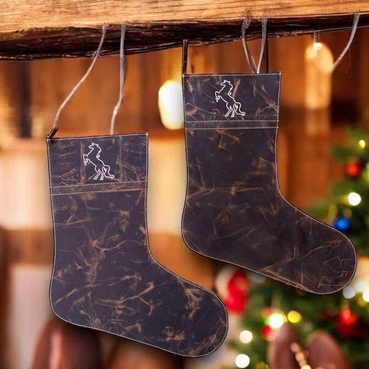 Horse Christmas Stockings Rustic Leather for wholesale by Western Linens