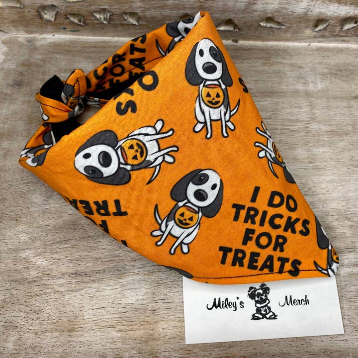 Tie on Dog Bandana, Reversible Dog Bandana, Tricks for Treats for wholesale by Miley’s Munchies
