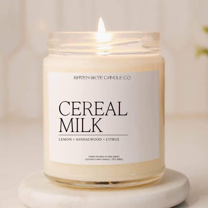 Cereal Milk - 7oz. Clear Glass Scented Candle for wholesale by Raven Skye Candle Co.