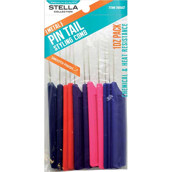 Majestic Wholesale - Wholesale Hair Brush/Comb - STELLA PIN TAIL COMB 12PACK/CT ASSORT COLORS3