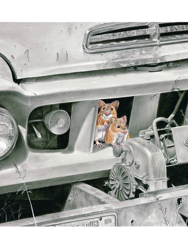 Art print (5x7, matted to 8x10): Mice and truck for wholesale by Colin Hayes Art
