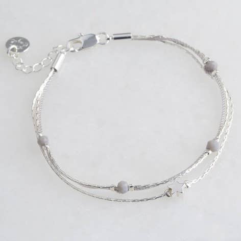Star Bead Double Strand Bracelet In Silver for wholesale by Lisa Angel