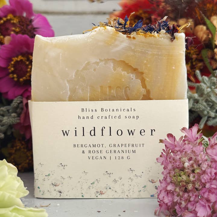 Sapone ai Fiori di Campo - Bergamotto, Pompelmo e Geranio Rosa per la vendita all'ingrosso da parte di Bliss Botanicals