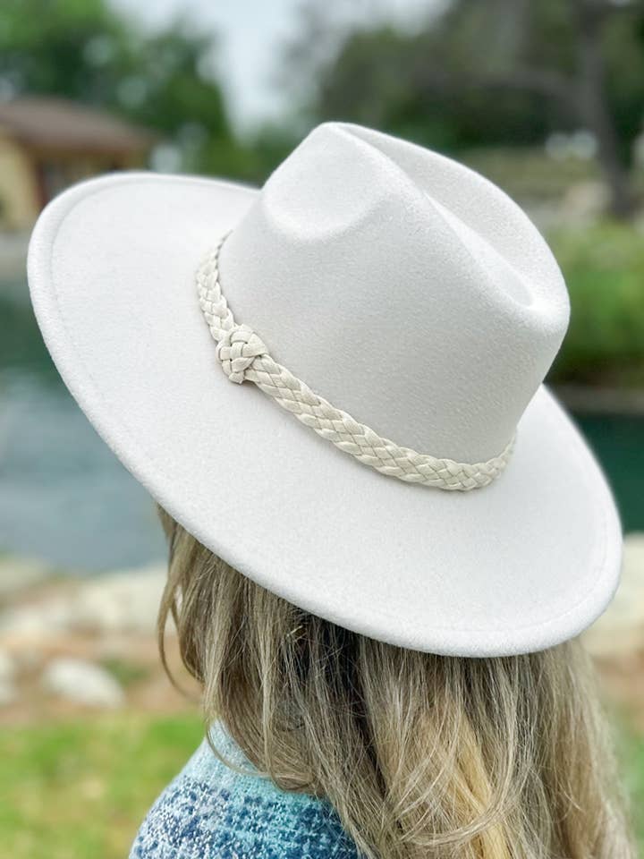 Cream Fedora Hat With Twist Trim Band for wholesale by AMOLI