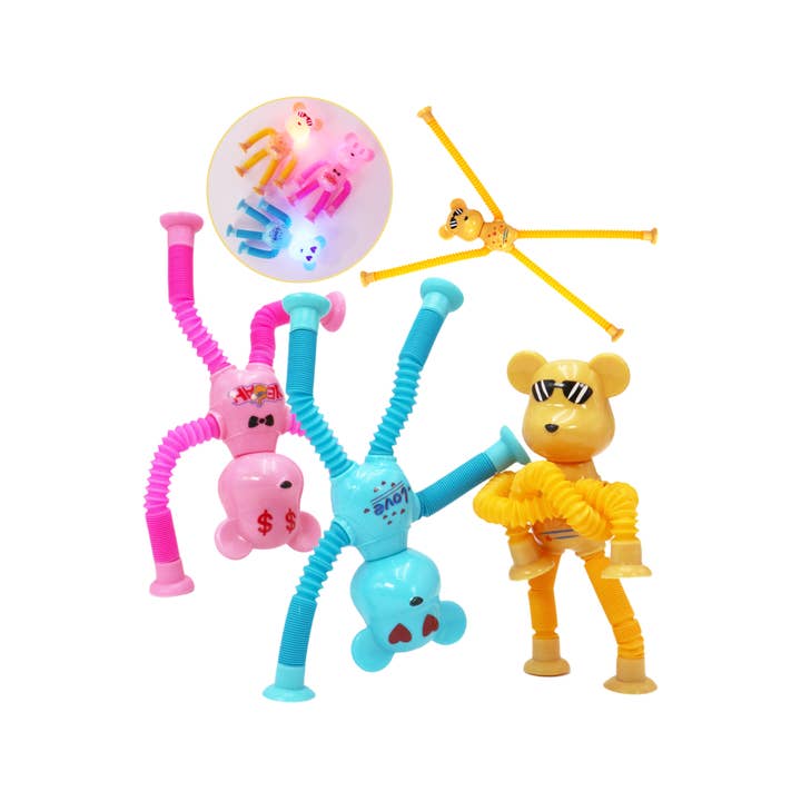 Cap Zone - Wholesale Fidget Toy - Kids - Bear Suction Cup Telescopic Tube LED Fidget Toy
