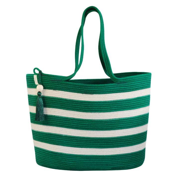 Shopper Bag - Verde con strisce avorio per la vendita all'ingrosso da parte di Mia Mélange