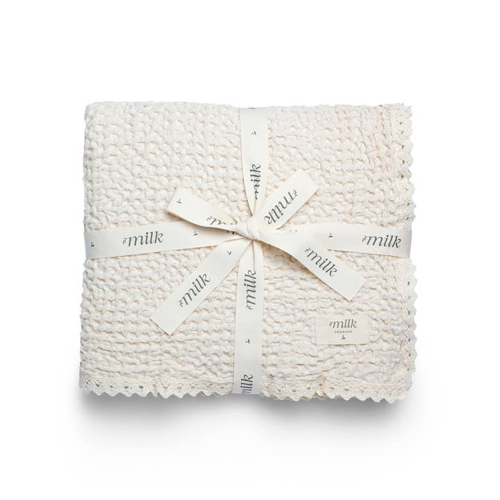 Lace Edge Blanket Waffle Ivory for wholesale on Faire